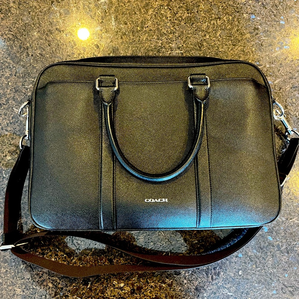Coach Metropolitan Slim Men’s Black Pebble Leather Briefcase Attaché